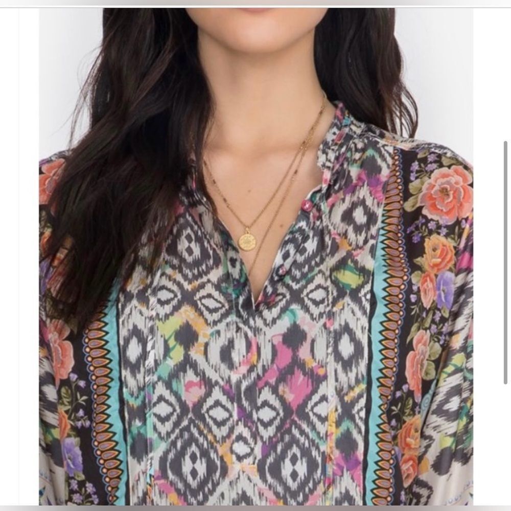 Johnny Was Nanette Silk Ikat Elephant Print Tunic Top in size XS NWOT - Picture 13 of 15